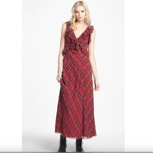 Free People Venetia Tartan Plaid Ruffle Maxi Dress Size 0